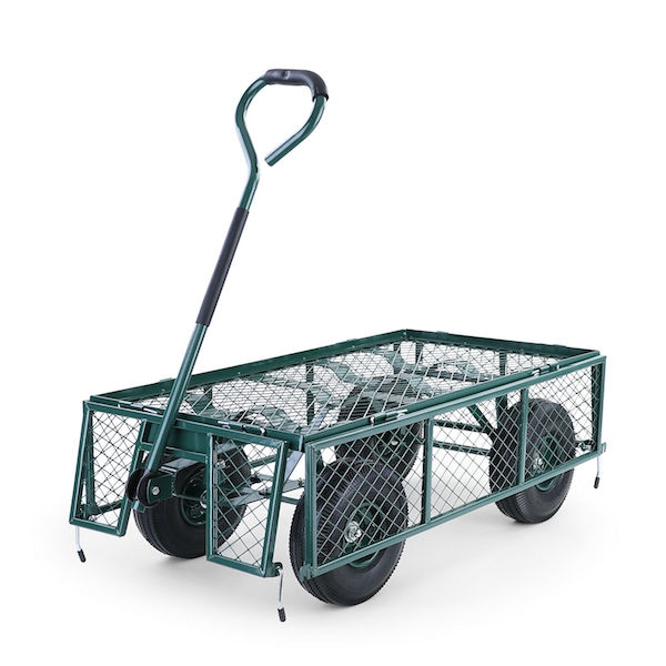 VEVOR Chariot de Jardin Pliable avec 4Roulettes, Chariot Pliable avec Toit Bleu, Remorque de Transport Rangement Pratiques pour A24 - Bricolage