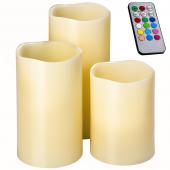 Lot de 3 Bougies LED à piles vraie cire avec télécommande Changement de couleur