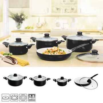 Batterie de cuisine kit casseroles poêle céramique marmites noir