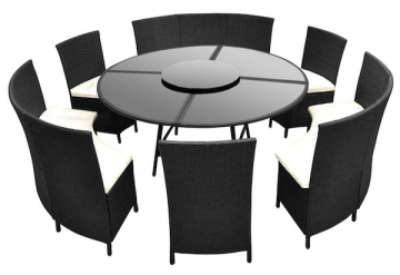 Salon de jardin en polyrotin Ensemble table ronde et chaises 12 personnes / Noir