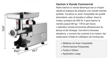 Hachoir à viande - hachoir electrique - hachoir pro-398