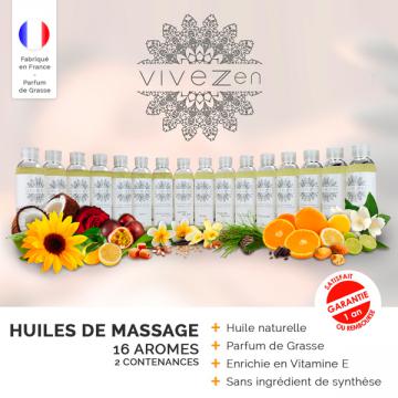 HUILE DE MASSAGE, MODELAGE 100% VÉGÉTALE 200 ML OU 1L / 16 PARFUMS