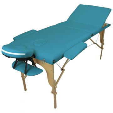 Table de massage BOIS 3 zones pliante / Bleu turquoise