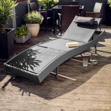 Chaise longue bain de soleil meuble de jardin en poly rotin transat coussin