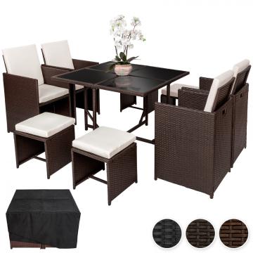 Meubles en rotin noir 4 chaises + 4 tabourets + 1 Table