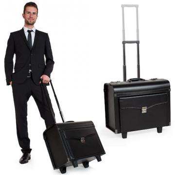 Pilot case trolley valise mallette de pilote sac à roulettes poignée noir-1