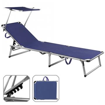 Chaise longue de jardin pliante transat bain de soleil + pare soleil