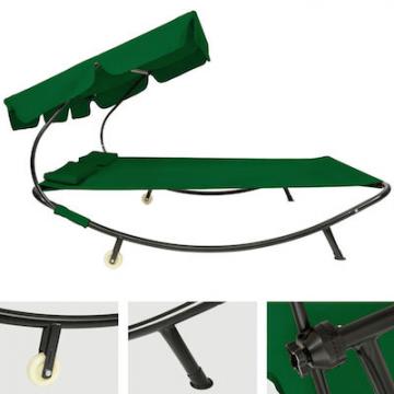 Bain de Soleil avec 1 auvent et 2 oreillers Lit de jardin extérieur / Vert
