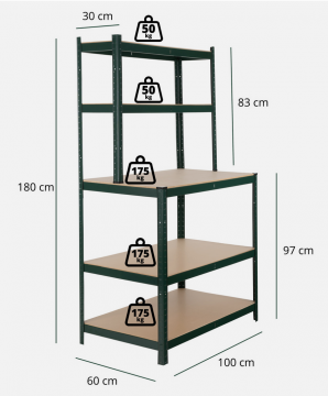 Etabli:étagère (180x100x60cm) charge lourde - 4