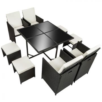 Meubles en rotin noir 4 chaises + 4 tabourets + 1 Table