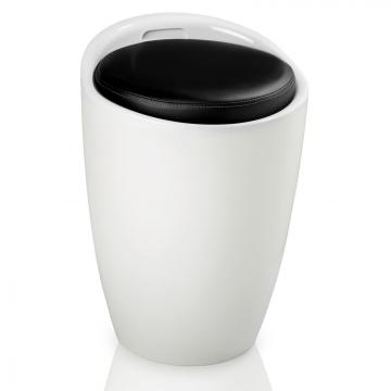 Tabouret panier, rangement / Blanc + noir