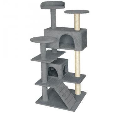 Arbre à chat griffoir grattoir avec 2 grottes * 132cm / Gris