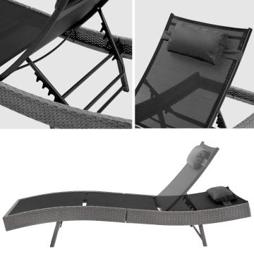 Chaise longue bain de soleil meuble de jardin en poly rotin transat coussin