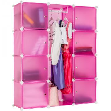 Etagères armoire penderie rangement plastique 8 casiers 1 tringle syst / Rose