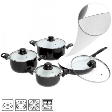 Batterie de cuisine kit casseroles poêle céramique marmites noir