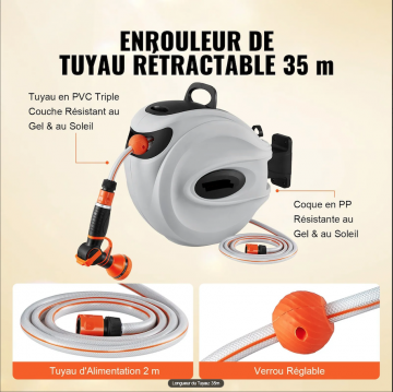 Enrouleur tuyau arrosage mural 35m - 5