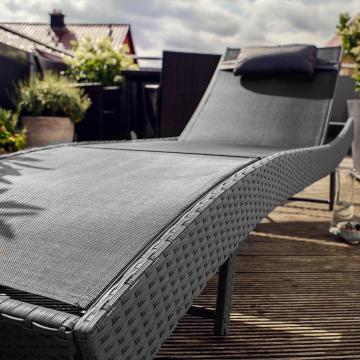 Chaise longue bain de soleil meuble de jardin en poly rotin transat coussin