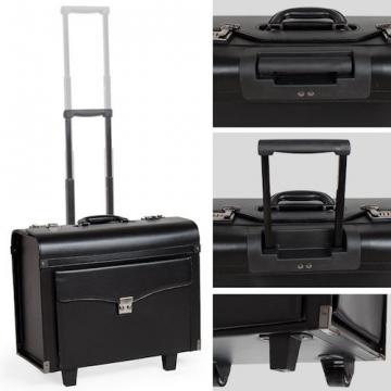 Pilot case trolley valise mallette de pilote sac à roulettes poignée noir-3