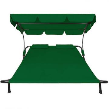 Bain de Soleil avec 1 auvent et 2 oreillers Lit de jardin extérieur / Vert