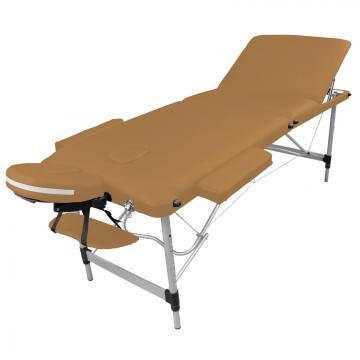 Table de massage Alu 3 zones pliante - blanche / Marron clair