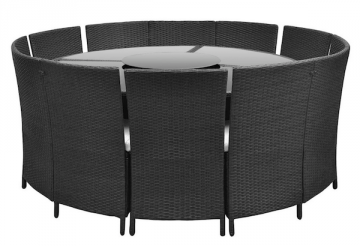 Salon de jardin en polyrotin Ensemble table ronde et chaises 12 personnes / Noir