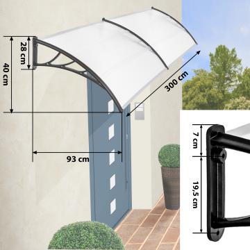 Auvent de porte banne entrée - 300cm -  marquise solaire abri ombre