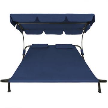 Bain de Soleil avec 1 auvent et 2 oreillers Lit de jardin extérieur / Bleu