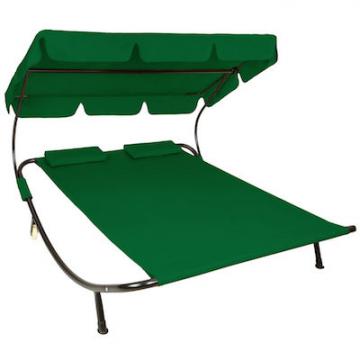 Bain de Soleil avec 1 auvent et 2 oreillers Lit de jardin extérieur / Vert