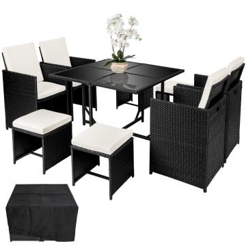 Meubles en rotin noir 4 chaises + 4 tabourets + 1 Table