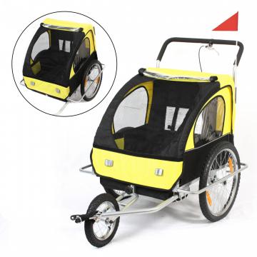 CONVERTIBLE JOGGER REMORQUE VELO 2EN1 JUSQU'A 2 ENFANTS AMORTISSEUR / Jaune/Noir