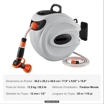 Enrouleur tuyau arrosage mural 35m - 6