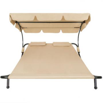 Bain de Soleil avec 1 auvent et 2 oreillers Lit de jardin extérieur / Beige
