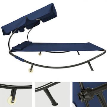 Bain de Soleil avec 1 auvent et 2 oreillers Lit de jardin extérieur / Bleu