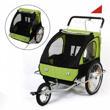 CONVERTIBLE JOGGER REMORQUE VELO 2EN1 JUSQU'A 2 ENFANTS AMORTISSEUR / Vert/Noir