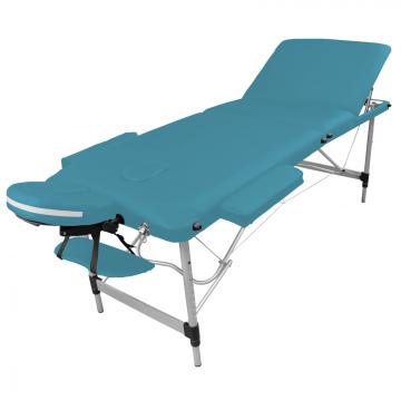 Table de massage Alu 3 zones pliante - blanche / Bleu turquoise