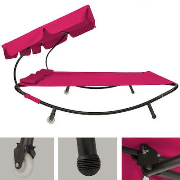 Bain de Soleil avec 1 auvent et 2 oreillers Lit de jardin extérieur / Rose