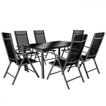 Salon Ensemble Mobilier de Jardin alu+verre,  6+1 - Gris / Gris foncé