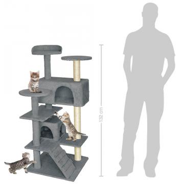 Arbre à chat griffoir grattoir avec 2 grottes * 132cm / Gris