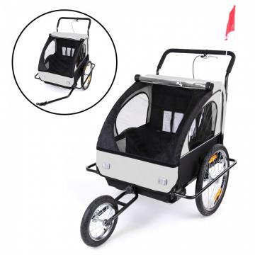 CONVERTIBLE JOGGER REMORQUE VELO 2EN1 JUSQU'A 2 ENFANTS AMORTISSEUR / Blanc/Noir - Black Frame