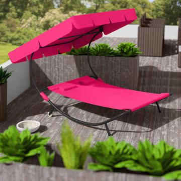 Bain de Soleil avec 1 auvent et 2 oreillers Lit de jardin extérieur / Rose