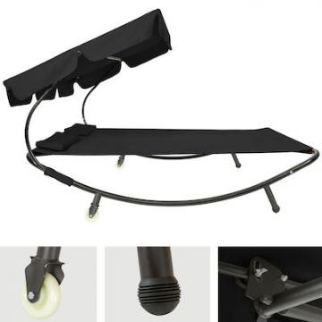 Bain de Soleil avec 1 auvent et 2 oreillers Lit de jardin extérieur / Noir