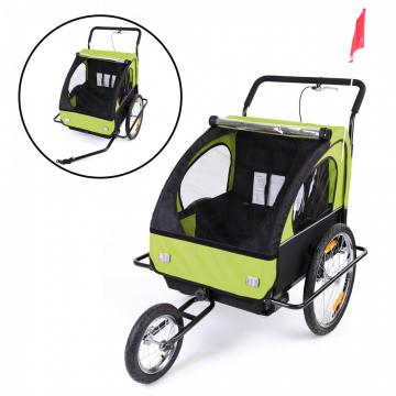 CONVERTIBLE JOGGER REMORQUE VELO 2EN1 JUSQU'A 2 ENFANTS AMORTISSEUR / Vert/Noir - Black Frame