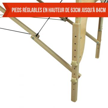 Table de massage BOIS 2 zones pliante - Différents coloris