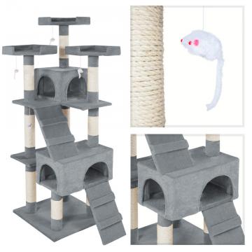 Arbre à chat 170 cm - Griffoir, Grattoir, Tronc + 4 Souris / Gris