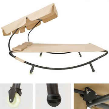 Bain de Soleil avec 1 auvent et 2 oreillers Lit de jardin extérieur / Beige