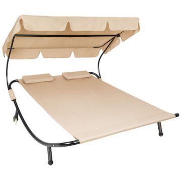 Bain de Soleil avec 1 auvent et 2 oreillers Lit de jardin extérieur / Beige