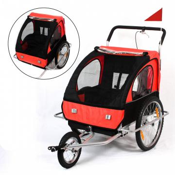 CONVERTIBLE JOGGER REMORQUE VELO 2EN1 JUSQU'A 2 ENFANTS AMORTISSEUR / Rouge/noir