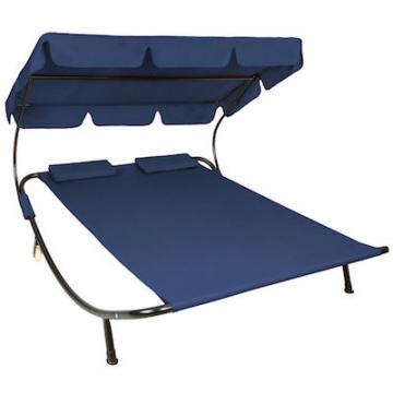 Bain de Soleil avec 1 auvent et 2 oreillers Lit de jardin extérieur / Bleu