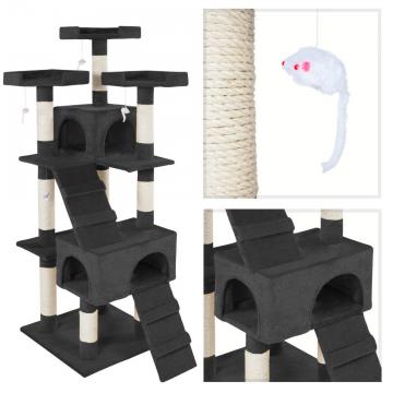 Arbre à chat 170 cm - Griffoir, Grattoir, Tronc + 4 Souris / Noir