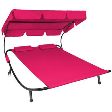 Bain de Soleil avec 1 auvent et 2 oreillers Lit de jardin extérieur / Rose